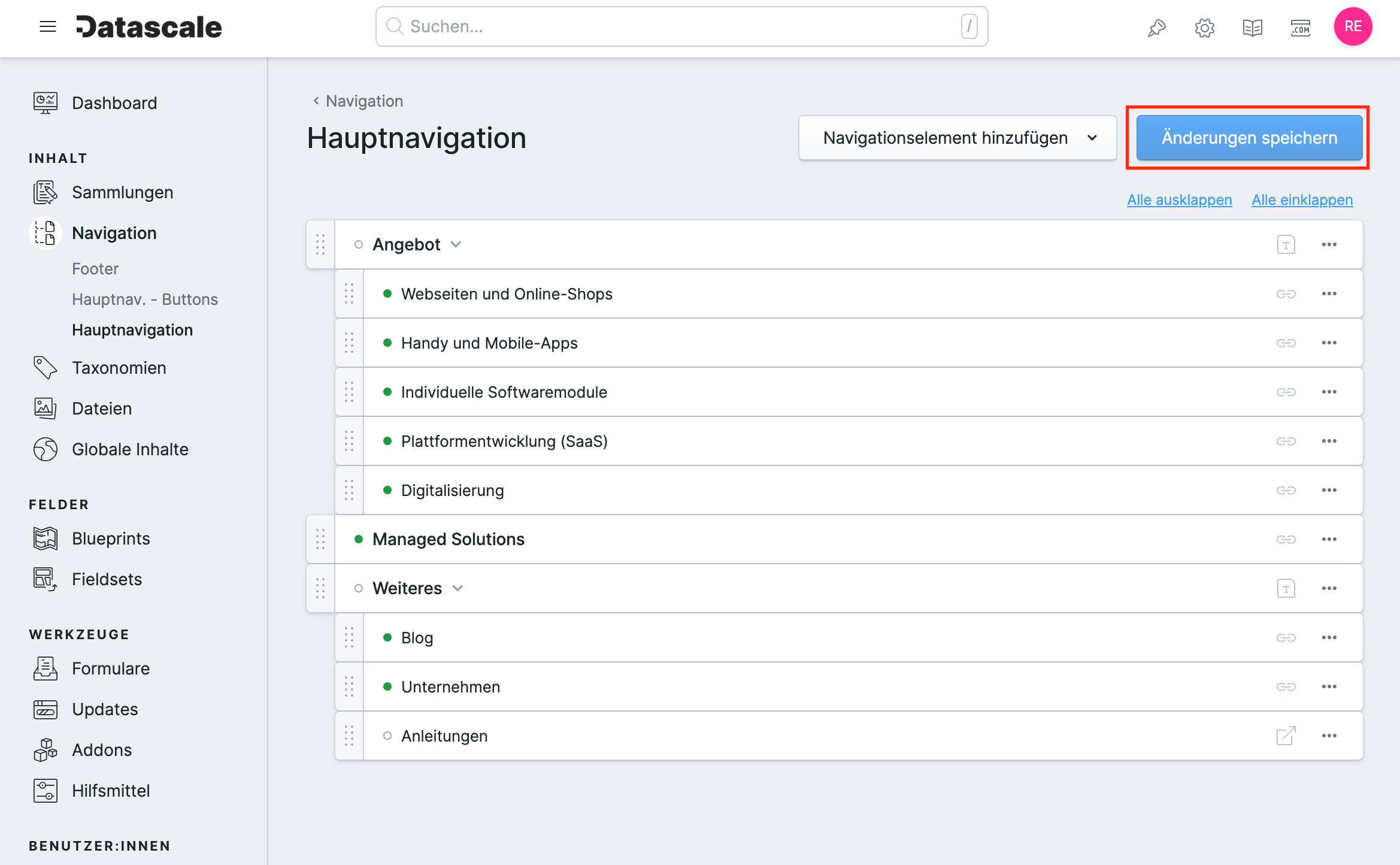 Screenshot Statamic Navigations